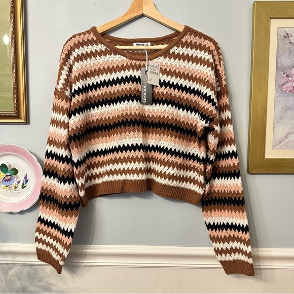 Nordstrom Sweaters - Nordstrom Crochet Cropped Sweater Large Chocolate Brown Retro Chunky Knit Boho